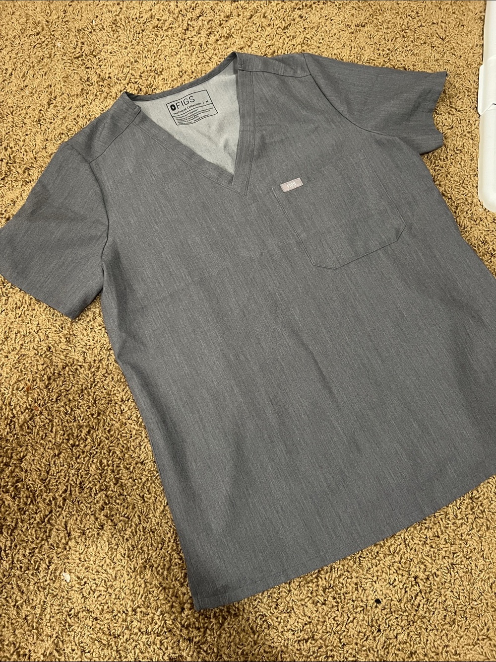 Figs Charcoal Grey One Pocket Scrub Top